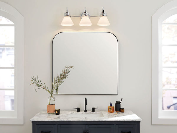 Merritt 26" Three Lights Vanity, Opal Glass / Chrome