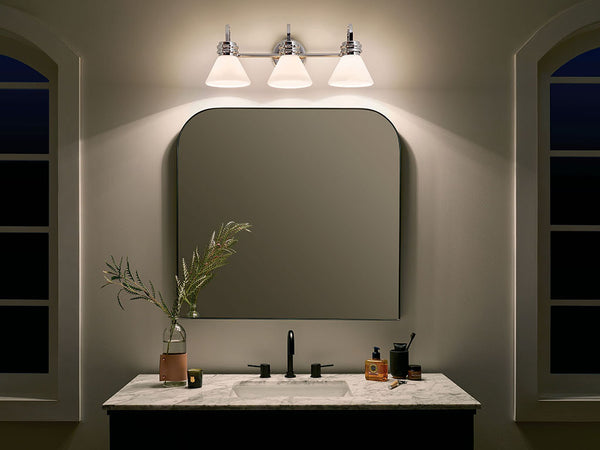 Merritt 26" Three Lights Vanity, Opal Glass / Chrome