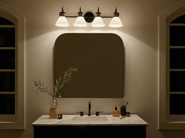 Merritt 34" Four Lights Vanity, Opal Glass / Black Champagne Bronze