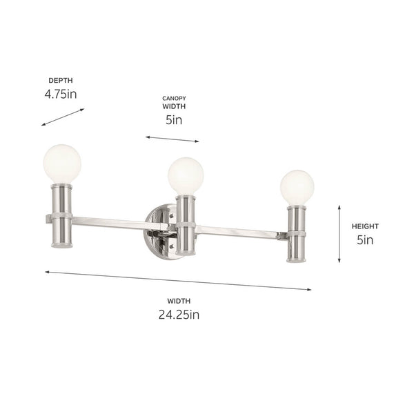 Sylar 24" Three Lights Vanity, Polished Nickel