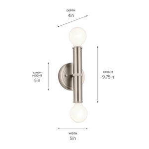 Sylar 5" Two Lights Wall Sconce, Brushed Nickel