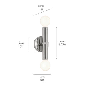 Sylar 5" Two Lights Wall Sconce, Polished Nickel