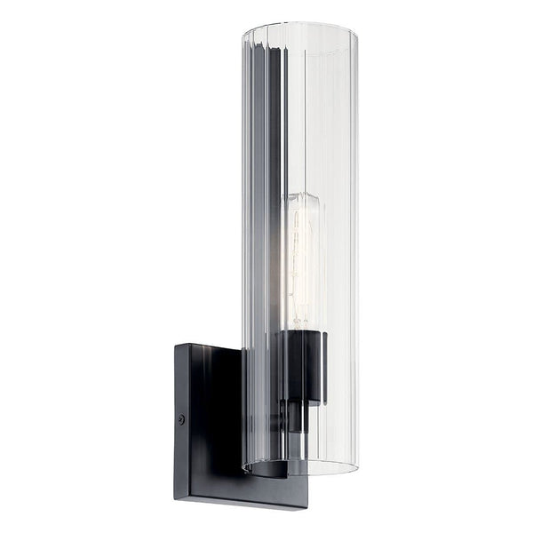 Corbin 14" 1 Light Wall Sconce, Clear Fluted Glass / Black