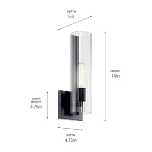 Corbin 5" One Light Wall Sconce, Clear Fluted Glass / Black