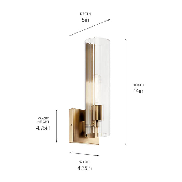 Corbin 5" One Light Wall Sconce, Clear Fluted Glass / Champagne Bronze