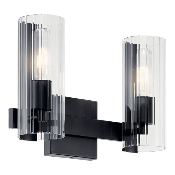 Corbin 14" Two Lights Vanity, Clear Fluted Glass / Black
