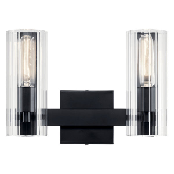 Corbin 14" Two Lights Vanity, Clear Fluted Glass / Black