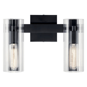 Corbin 14" Two Lights Vanity, Clear Fluted Glass / Black