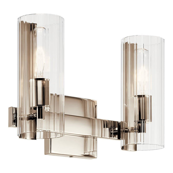 Corbin 14" Two Lights Vanity, Clear Fluted Glass / Polished Nickel