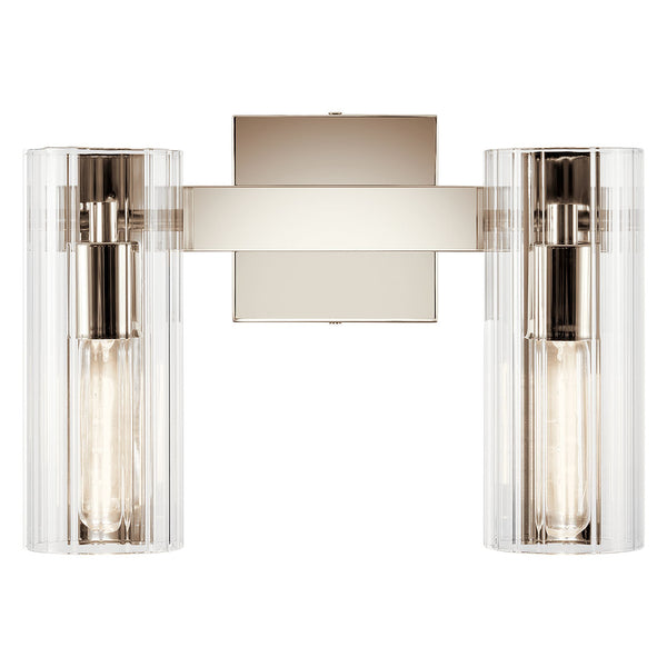 Corbin 14" Two Lights Vanity, Clear Fluted Glass / Polished Nickel