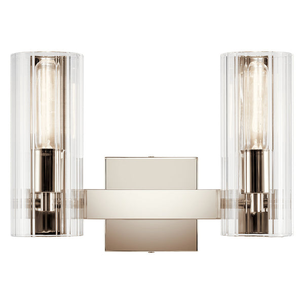 Corbin 14" Two Lights Vanity, Clear Fluted Glass / Polished Nickel