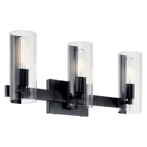 Corbin 23" Three Lights Vanity, Clear Fluted Glass / Black