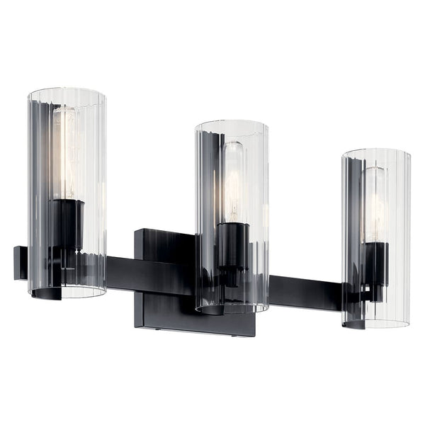 Corbin 23" Three Lights Vanity, Clear Fluted Glass / Black