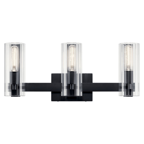 Corbin 23" Three Lights Vanity, Clear Fluted Glass / Black