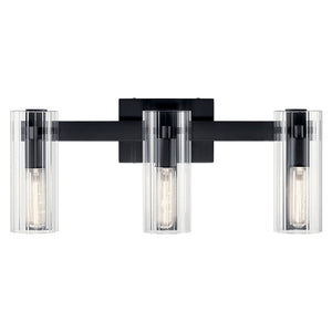 Corbin 23" Three Lights Vanity, Clear Fluted Glass / Black