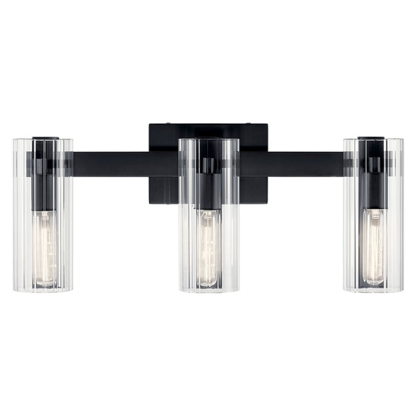 Corbin 23" Three Lights Vanity, Clear Fluted Glass / Black