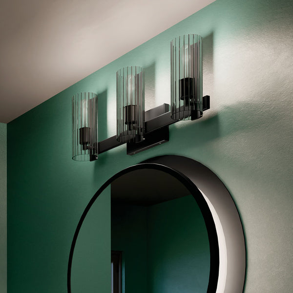 Corbin 23" Three Lights Vanity, Clear Fluted Glass / Black