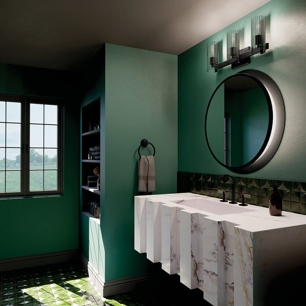 Corbin 23" Three Lights Vanity, Clear Fluted Glass / Black