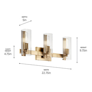 Corbin 23" Three Lights Vanity, Clear Fluted Glass / Champagne Bronze