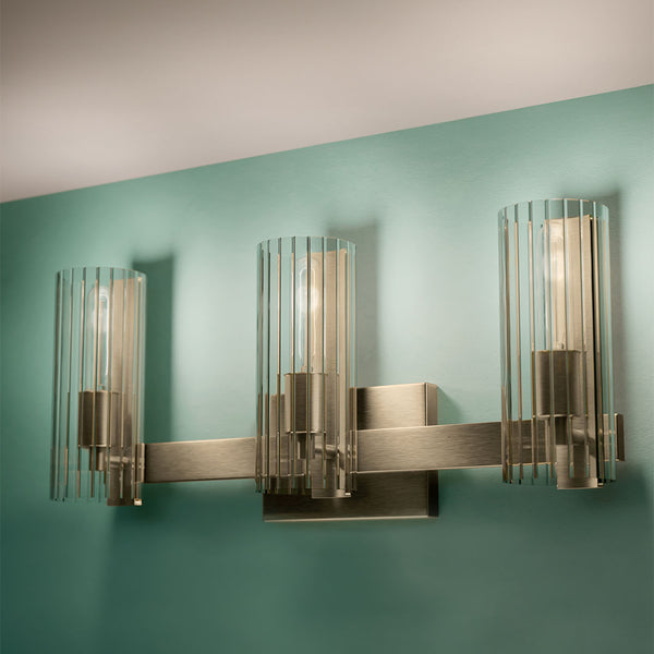 Corbin 23" Three Lights Vanity, Clear Fluted Glass / Champagne Bronze