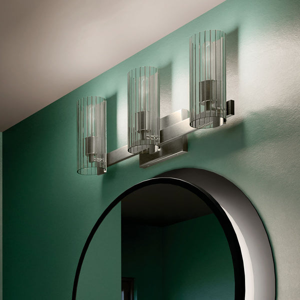 Corbin 23" Three Lights Vanity, Clear Fluted Glass / Bruhsed Nickel