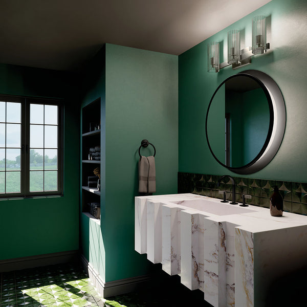 Corbin 23" Three Lights Vanity, Clear Fluted Glass / Bruhsed Nickel