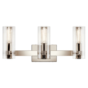 Corbin 23" Three Lights Vanity, Clear Fluted Glass / Polished Nickel