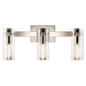 Corbin 23" Three Lights Vanity, Clear Fluted Glass / Polished Nickel