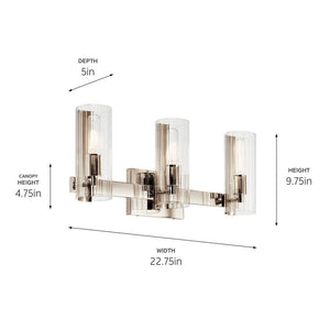 Corbin 23" Three Lights Vanity, Clear Fluted Glass / Polished Nickel