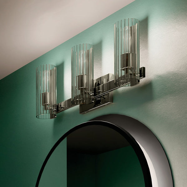 Corbin 23" Three Lights Vanity, Clear Fluted Glass / Polished Nickel