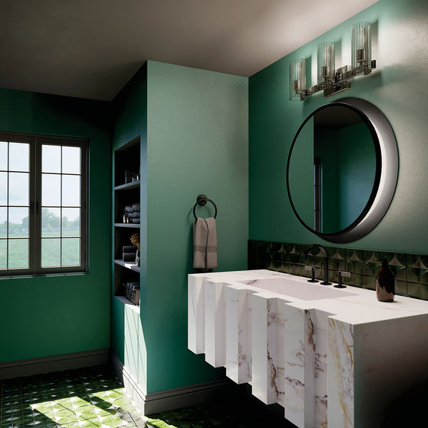 Corbin 23" Three Lights Vanity, Clear Fluted Glass / Polished Nickel