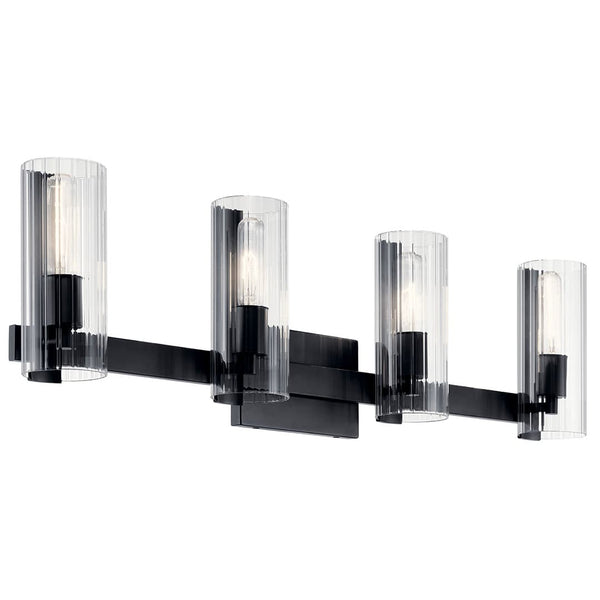 Corbin 32" 4 Light Vanity, Clear Fluted Glass / Black