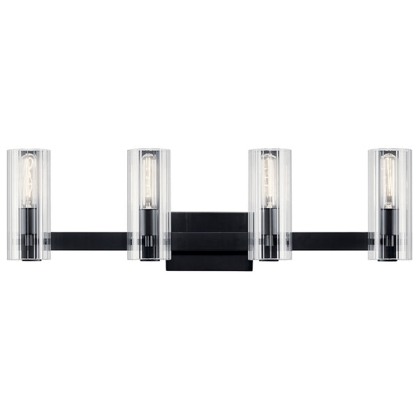 Corbin 32" Four Lights Vanity, Clear Fluted Glass / Black