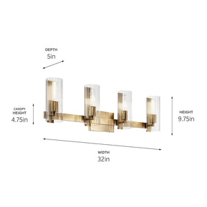 Corbin 32" Four Lights Vanity, Clear Fluted Glass / Champagne Bronze