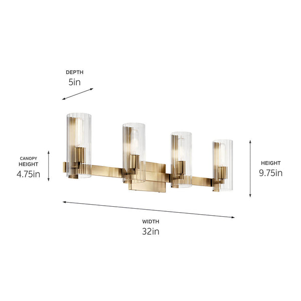 Corbin 32" Four Lights Vanity, Clear Fluted Glass / Champagne Bronze