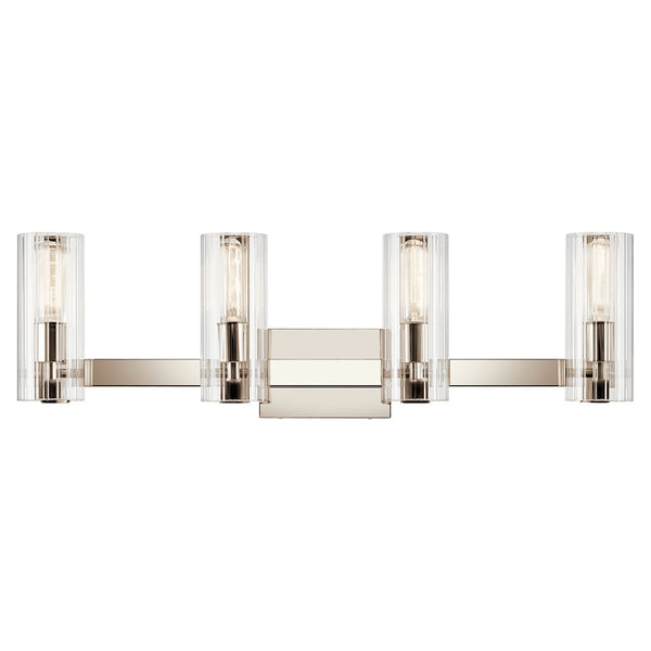 Corbin 32" Four Lights Vanity, Clear Fluted Glass / Polished Nickel