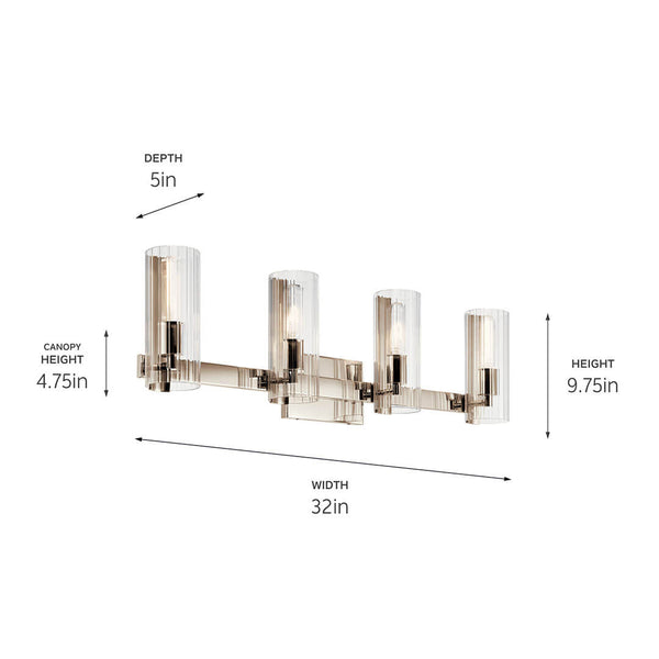 Corbin 32" Four Lights Vanity, Clear Fluted Glass / Polished Nickel