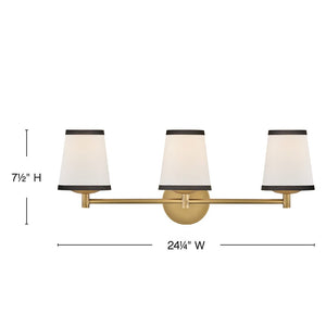 Gauge 24" Three Lights Medium Vanity, Lacquered Brass