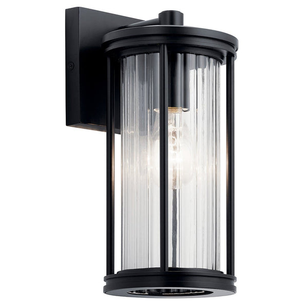 Caspian 11" One Light Outdoor Wall Light, Clear Ribbed Glass / Black