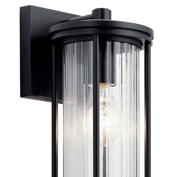 Caspian 11" One Light Outdoor Wall Light, Clear Ribbed Glass / Black