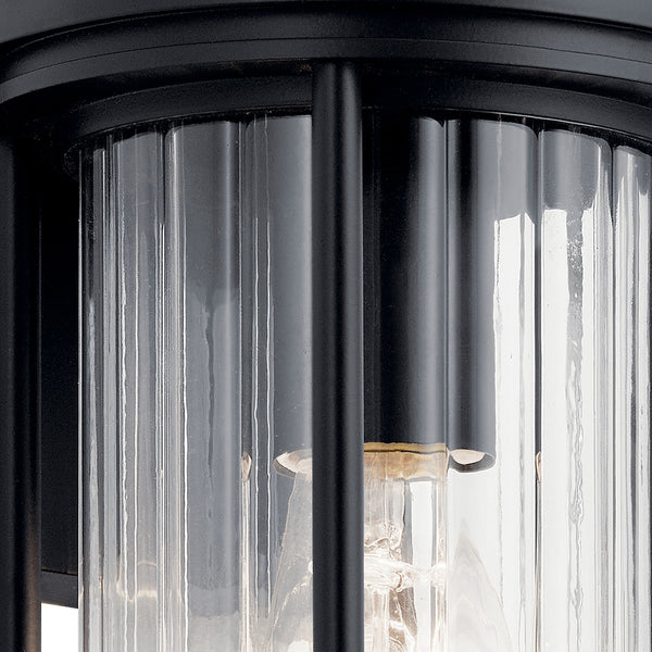 Caspian 11" One Light Outdoor Wall Light, Clear Ribbed Glass / Black