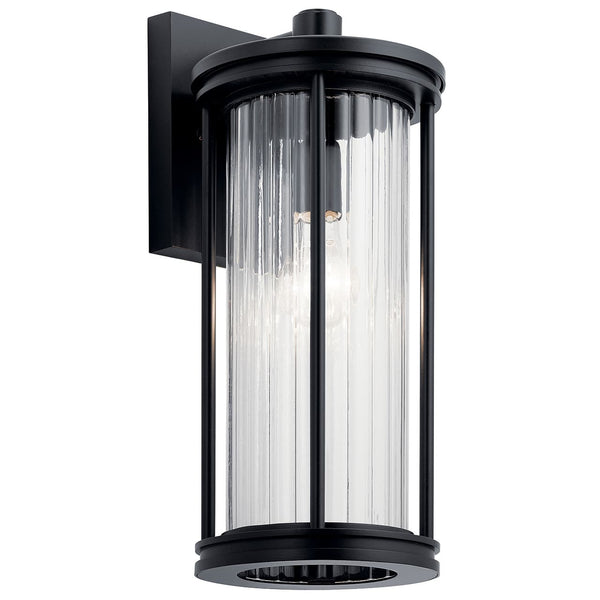 Caspian 16" One Light Outdoor Wall Light, Clear Ribbed Glass / Black
