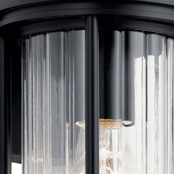 Caspian 16" One Light Outdoor Wall Light, Clear Ribbed Glass / Black