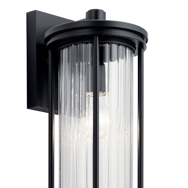 Caspian 16" One Light Outdoor Wall Light, Clear Ribbed Glass / Black
