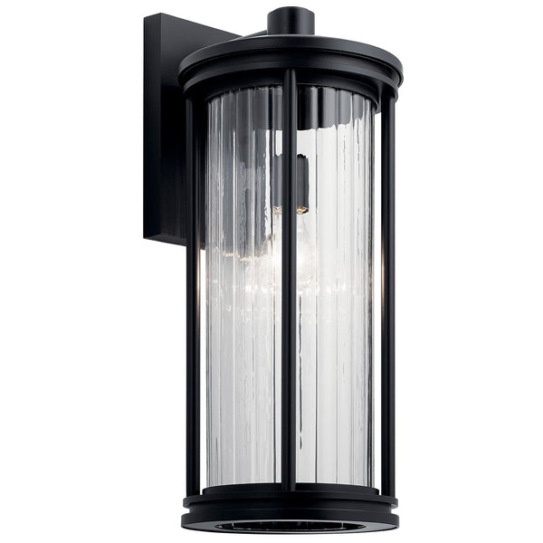 Caspian 20" One Light Outdoor Wall Light, Clear Ribbed Glass / Black