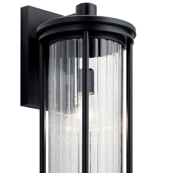 Caspian 20" One Light Outdoor Wall Light, Clear Ribbed Glass / Black