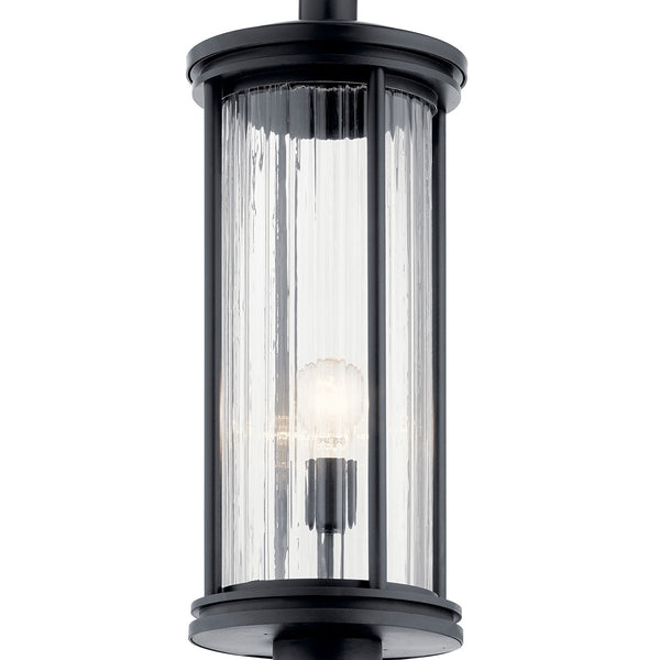 Caspian 23" One Light Outdoor Wall Light, Clear Ribbed Glass / Black