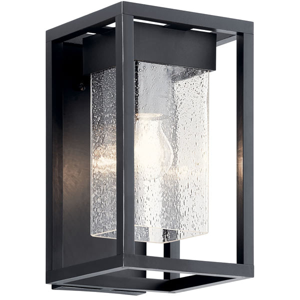 Burtrum 12" One Light Outdoor Wall Light, Clear Seeded Glass / Black