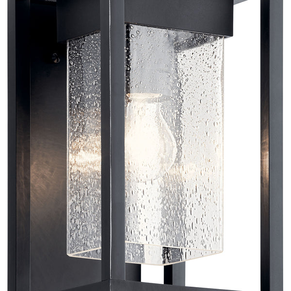 Burtrum 12" One Light Outdoor Wall Light, Clear Seeded Glass / Black