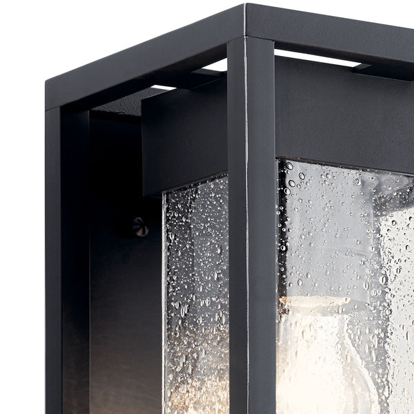 Burtrum 12" One Light Outdoor Wall Light, Clear Seeded Glass / Black